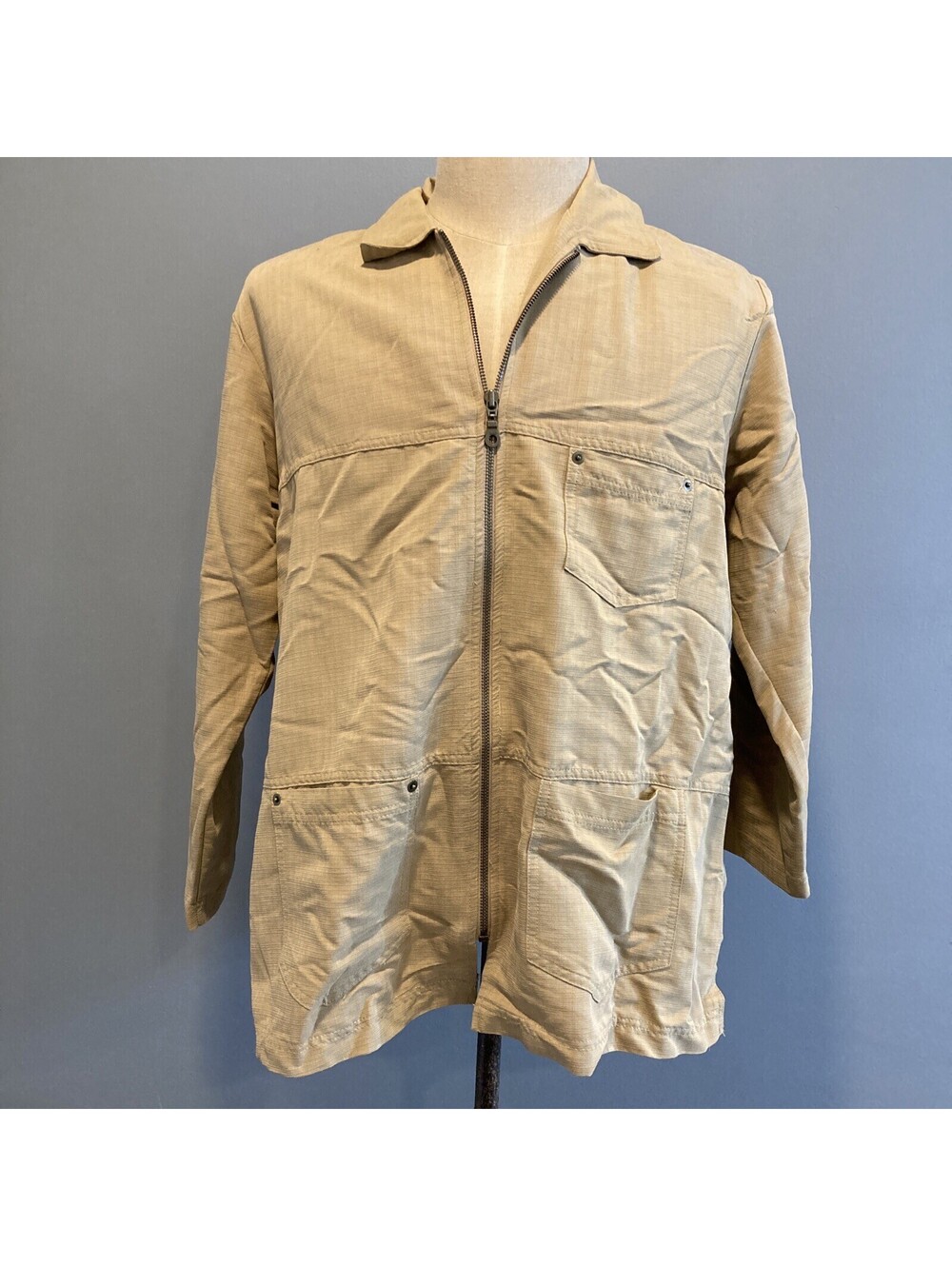 Donna Toran Womens Large Beige Tan Full Zip Lightweight Casual Coat Jacket